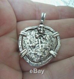 Genuine Shipwreck 2 Reales Silver Spanish Treasure Cob Coin Jewelry Pendant