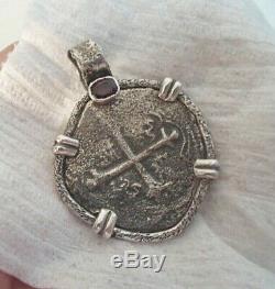 Genuine Shipwreck 8 Reales Silver Spanish Treasure Cob Coin & Ruby Jewelry