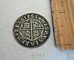 High Grade1761 2 Reales Silver Spanish Treasure Cob Coin
