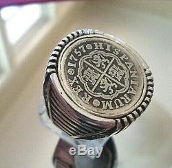 High Grade 1757 1 Reales Silver Spanish Treasure Cob Coin Sterling Ring sz10 1/2