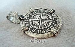 High Grade Genuine 1758 2 Reales Silver Spanish Treasure Cob Coin And Sapphire J