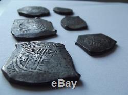 LOT OF 6 SILVER COBS. REALES, Mexico City, Mexico, cob 8,1666, Hoard Uncleaned