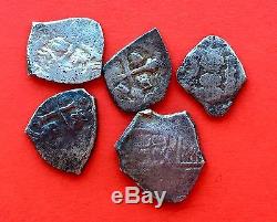 Lot Of 5 Silver Cobs. Reales Mexico, Potosi And Guatemala Mints