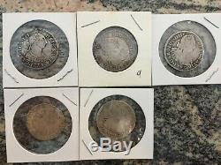 Lot of 15 Spanish Colonial Silver COB Coins 2 Reales, 1 Reale, 1/2 Reale 1700s