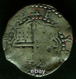 Lovely pirate cob & spanish colonial Silver 8 Reales Potosi P M (over Q) 1617