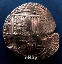 Lovely pirate cob & spanish colonial Silver 8 Reales Potosi Q 1614-1616 Rare
