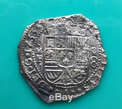 MEXICO 1733 8 REALES PHILIP V MoMF Silver Coin Spanish Cob Felipe V