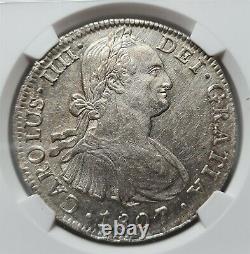 MEXICO SPAIN 8 reales 1807 TH Mo NGC AU Details Silver Cob Pirate Charles IV
