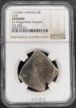Mexico 1732MO F 8 Reales Cob Vliegenthart Shipwreck Coin NGC Genuine