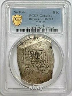 Mexico 8 Reales Silver Shield Cob PCGS Genuine Fine Detail Repaired ND 26.35g