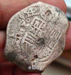 Mexico Spain Colonial 8 Reales Cob 1654 Omp River Found Cleaned Nice Rare