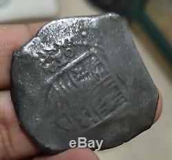 Mexico Spain Colonial 8 Reales Cob 1661 Omp River Found Black Not Cleaned Nice