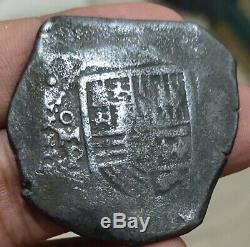 Mexico Spain Colonial 8 Reales Cob 1661 Omp River Found Black Not Cleaned Nice