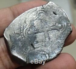 Mexico Spain Colonial 8 Reales Cob 1666 Omp River Found Black Not Cleaned Rare