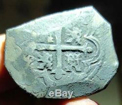 Mexico Spain Colonial 8 Reales Cob 1729 Omr River Found Black Not Cleaned V Nice