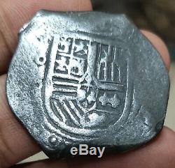 Mexico Spain Colonial 8 Reales Cob Omp River Found Black Not Cleaned Very Nice