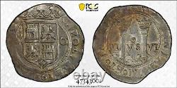 Mexico Spanish Colonial Carlos & Johanna 1 Real Silver Cob Coin, Pcgs Au53