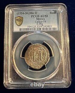 Mexico Spanish Colonial Carlos & Johanna 1 Real Silver Cob Coin, Pcgs Au53
