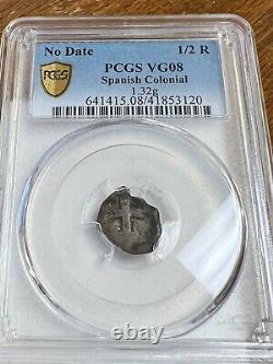 ND (c1700s) Spanish Empire 1/2 Real Silver Cob, 1.32g, PCGS VG-8