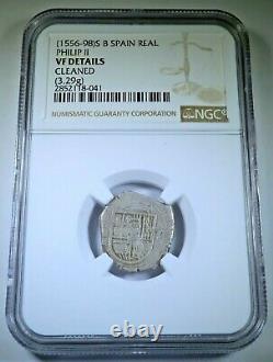 NGC 1556-98 SB Spanish Silver 1 Reales Antique VF 1500s Colonial Pirate Cob Coin