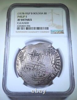 NGC 1578-95 Philip II Bolivia Silver 8 Reales Spanish Colonial Dollar Cob Coin