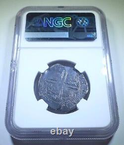 NGC 1609 Castles & Lions Inverted Spanish Silver 4 Reales 1600's Pirate Cob Coin