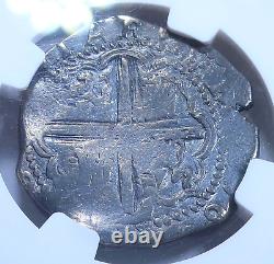 NGC 1609 Transposed Lions & Castle Spanish Silver 4 Reales 1600s Pirate Cob Coin