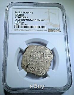 NGC 1622 Toledo 4R Spanish Silver 4 Reales Antique 1600s XF Atocha Year Cob Coin
