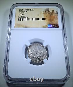NGC 1624 Spanish Valencia Silver 1 Reales Antique 1600s Colonial Cob Pirate Coin