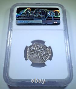 NGC 1643 Spanish Silver 2 Reales Genuine 1600's Pirate Treasure Cob Cross Coin