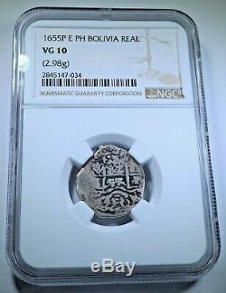 NGC 1655 Spanish Bolivia Silver 1 Reales Antique Colonial 1600's Pirate Cob Coin