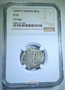 NGC 1657 Spanish Bolivia Silver 1 Reales Antique Colonial 1600's Pirate Cob Coin