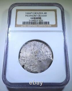 NGC 1666 Piedmont Shipwreck Bolivia Silver 4 Reales 1600's Spanish Cob Coin