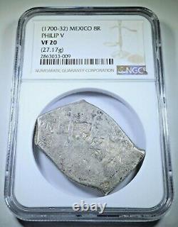 NGC 1700-32 Mexico Silver 8 Reales Genuine 1700's Spanish Dollar Pirate Cob Coin