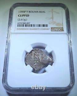 NGC 1705 Spanish Bolivia Silver 1 Reales Genuine Colonial 1700's Pirate Cob Coin