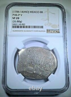 NGC 1706-14 Mexico Silver 8 Reales Genuine 1700's Spanish Dollar Pirate Cob Coin