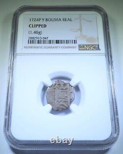 NGC 1724 Spanish Bolivia Silver 1 Reales Genuine Colonial 1700's Pirate Cob Coin