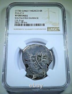 NGC 1730-3 Shipwreck Mexico Silver 8 Reales 1700s Spanish Dollar Pirate Cob Coin