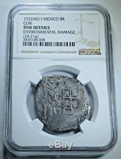NGC 1732 Spanish Mexico Silver 8 Reales Antique 1700's Colonial Dollar Cob Coin