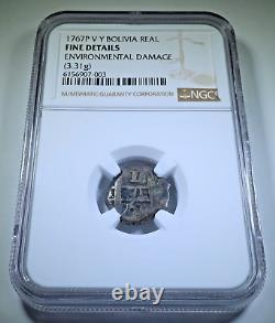NGC 1767 Spanish Bolivia Silver 1 Reales Genuine Colonial 1700's Pirate Cob Coin