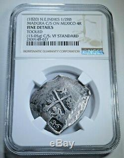 NGC 1820 Madura Island 1/2 Real Batu 1700s Mexico Cob Sumenep Countermark Coin