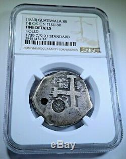 NGC 1839 Guatemala Countermark on 1739 Lima Silver 8 Reales Old Pirate Cob Coin