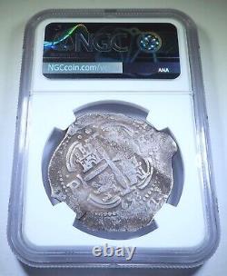 NGC AU 1658 Spanish Bolivia Silver 8 Reales Colonial Dollar 8R Pirate Cob Coin