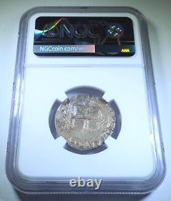 NGC AU-53 1542-55 Mexico Charles & Joanna Silver 1 Reales 1500's Pirate Cob Coin