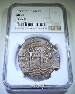 NGC AU-53 1685 Bolivia Silver 8 Reales Antique Spanish Colonial Dollar Cob Coin