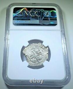 NGC AU-58 Bolivia Silver 2 Reales Antique 1700's Spanish Colonial Cob Coin