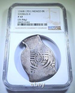 NGC F12 1668-1701 Mexico Silver 8 Reales 1600's Spanish Colonial Dollar Cob Coin