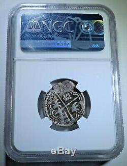 NGC F12 Potosi B Bolivia 1500s Silver 1 Reales Antique Philip II Pirate Cob Coin
