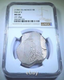 NGC MS-60 1700-33 Mexico Silver 8 Reales 1700's Spanish Colonial Dollar Cob Coin