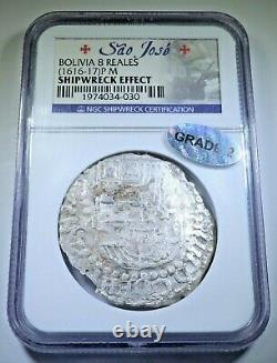 NGC Sao Jose Shipwreck 1616-17 Bolivia M Silver 8 Reales 1600's Spanish Cob Coin
